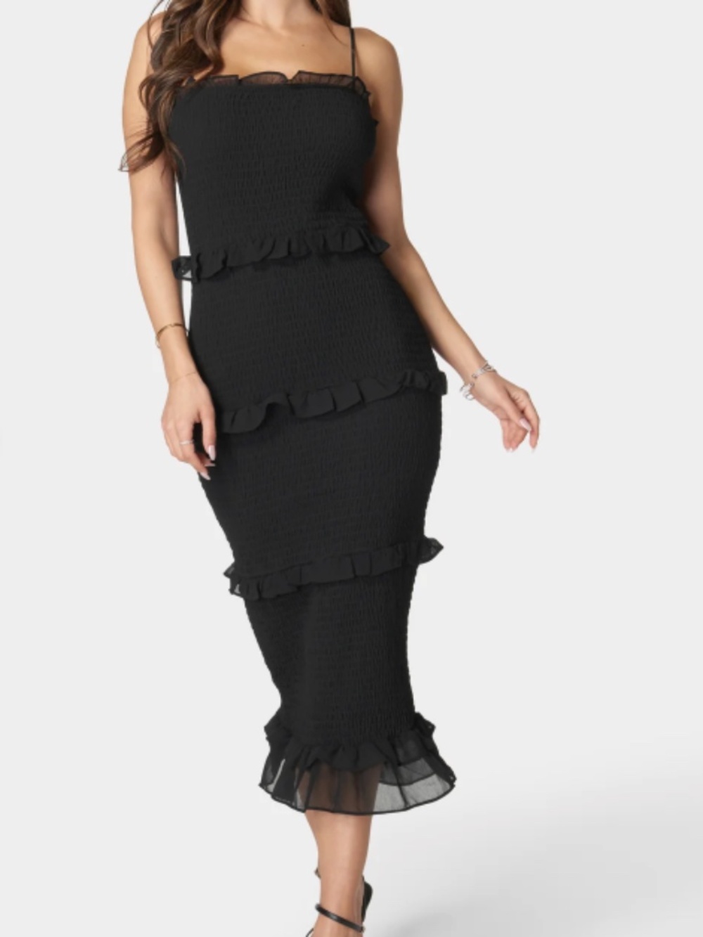 bebe Georgette Smocked Midi Dress